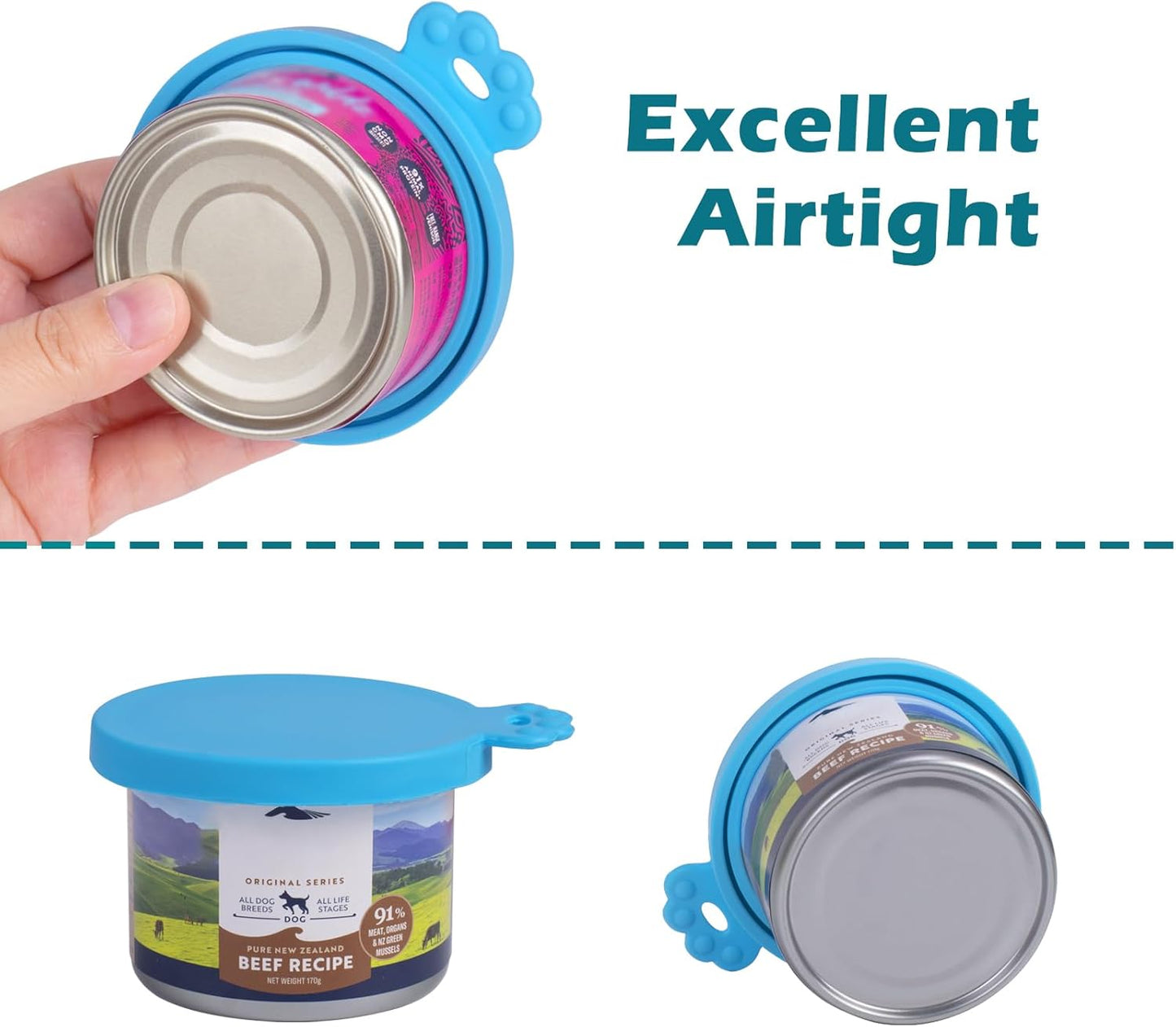 PetBonus 2 Pack Silicone Pet Can Cover Lids, Universal Size for Dog Cat Food, 1 fit 3 Standard Size Can Tops, BPA Free Dishwasher Safe (Blue, Blue)