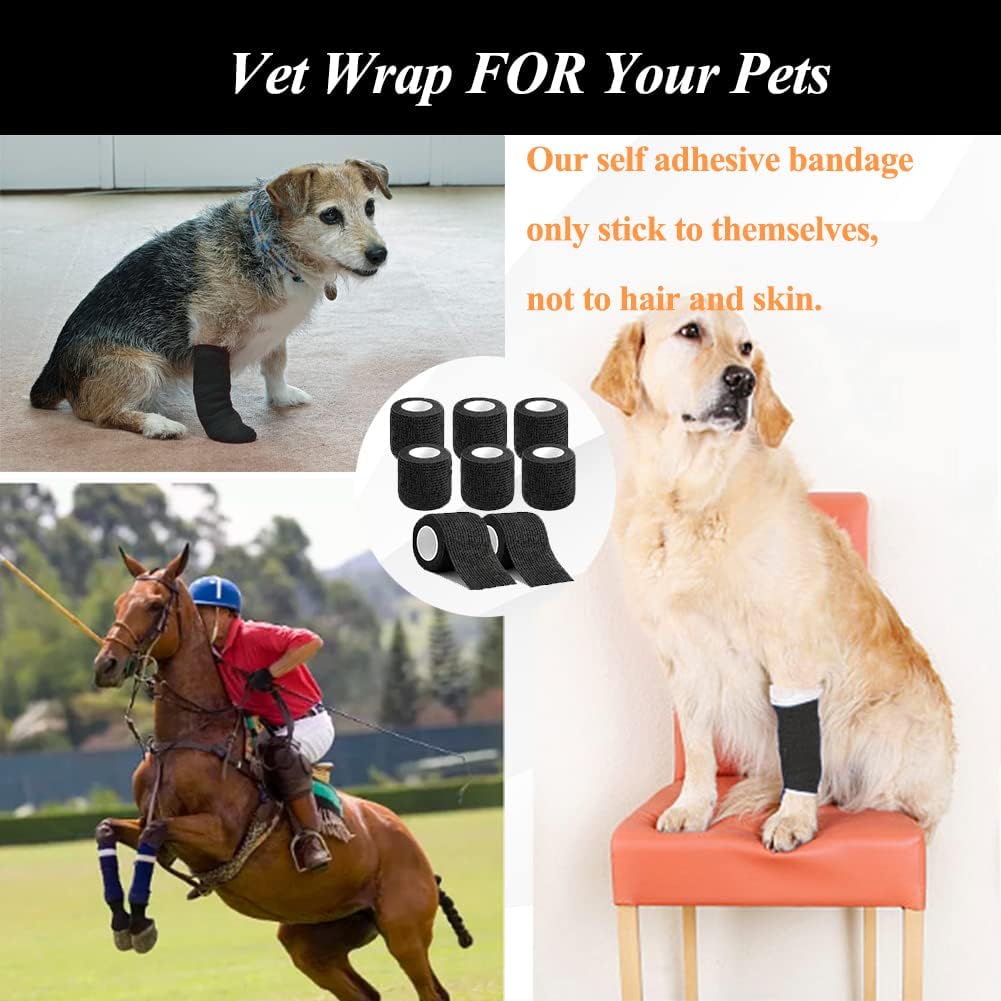 Self Adhesive Bandage Wrap,2 Inch Black Breathable Elastic Cohesive Bandages, Vet Wrap Sports Tape Bulk for First Aid Supplies, Wrist Sprains Protection