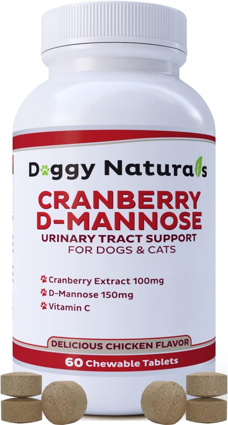 Cranberry D-Mannose for Dogs and Cats Urinary Tract Infection Support Prevents and Eliminates UTI, Bladder Infection Kidney Support, Antioxidant (Single Strength Tablet, 60 Count)