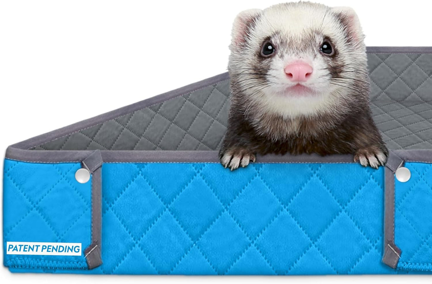 Paw Inspired Critter Box Washable Cage Liner, Reversible Fleece Bedding with Raised Sides for Ferrets, Guinea Pigs, Rats, Chinchillas, and Other Small Animals (Critter Nation/Ferret Nation, Gray/Blue)