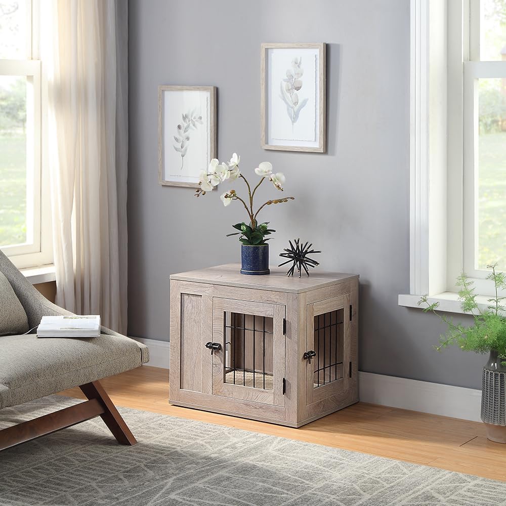unipaws 25.5 Inch Furniture Style Dog Crate for Small Dogs, Cats, Min Pigs, Rabbit, Indoor Aesthetic Puppy Kennel, Modern Decorative Wood Wire Pet House Cage, Pretty Cute End Side Table, Grey