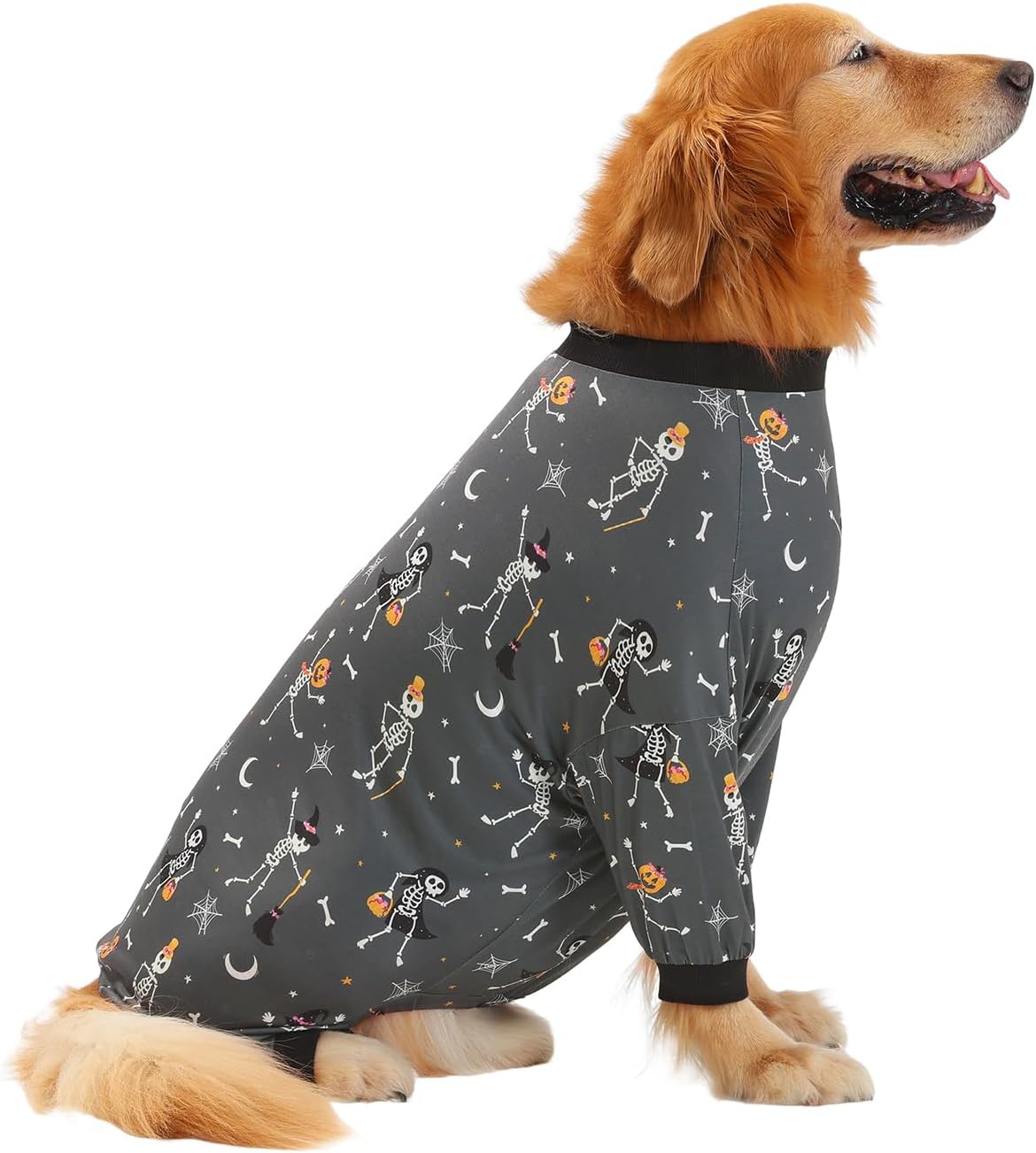 HDE Dog Pajamas One Piece Jumpsuit Lightweight Dog PJs Shirt for M-3XL Dogs Skeleton Bones - M