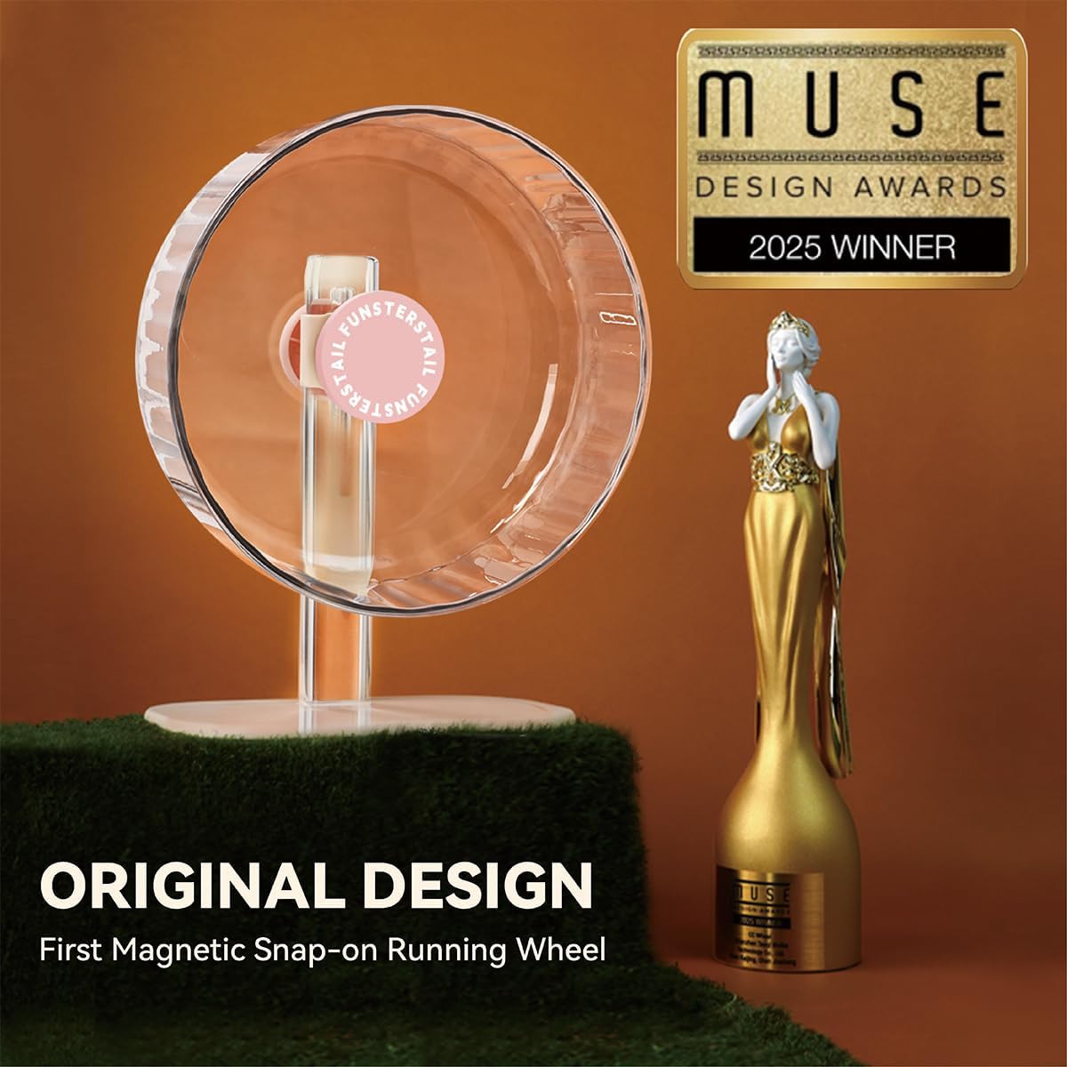 Super Silent Hamster Wheel 10.4 Inch, Magnetic Large Rat Wheel for Chinchilla, Gerbil, Guinea Pig, Cat, Mouse, Sugar Glider and Dwarf, Syrian Hamster Accessories (Peach Pink)