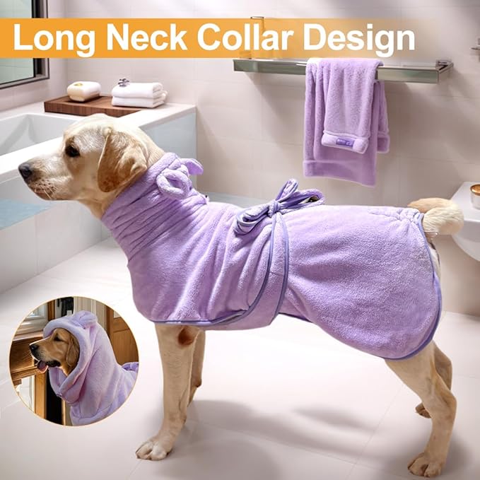 KOOGALSmall to Medium Size Dog Bathrobe, Quick Drying Super Absorbent Used for After Bathing, Warm Dog Towels, Adjustable Hoodies and Belts for Pet Dogs Bath Clothes Products(Purple, L)