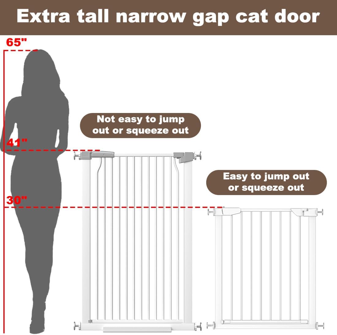 41" Extra Tall Cat Gate for Doorway, 60.3-62.9'' Metal Pet Baby Safe Gate, Extra Wide Pressure Mounted Child Door with Expansion Kit, No Drilling Baby Gate Indoor, No Climb Proof Gate, White