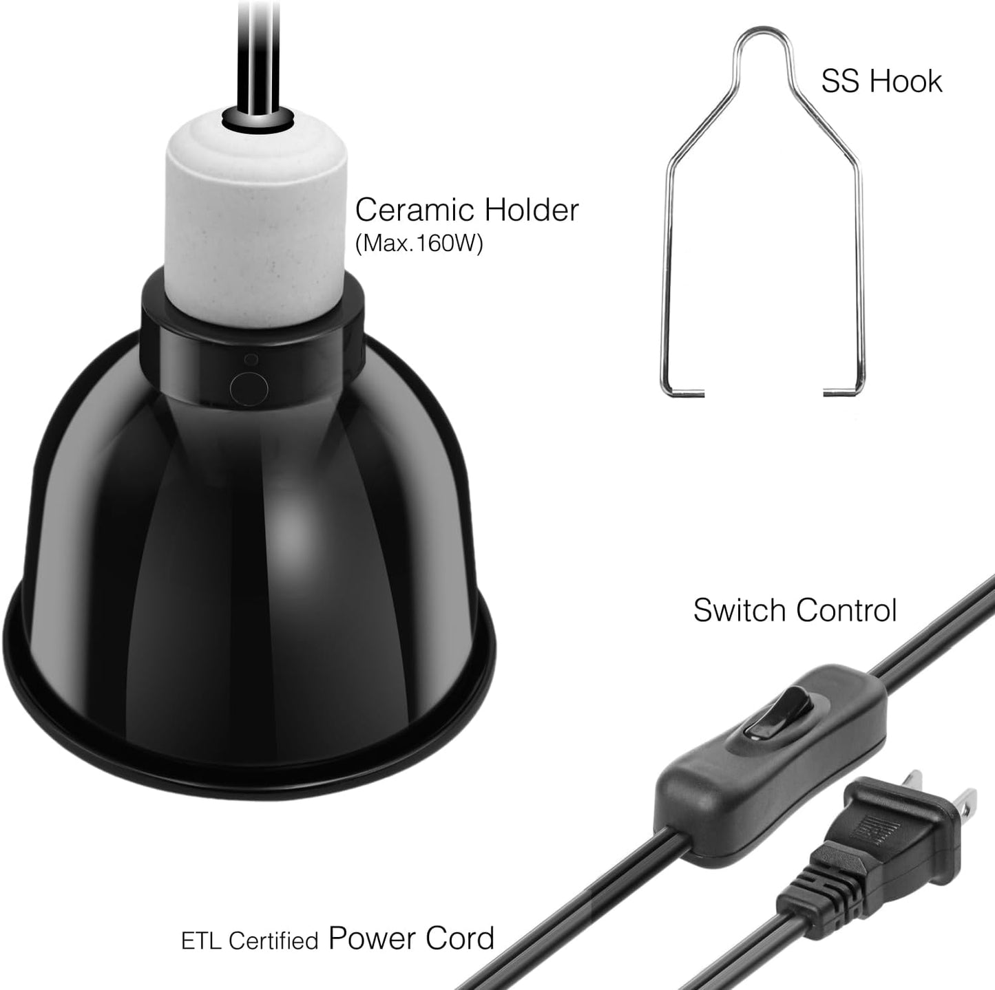 Reptile Light Fixture, 5.5'' Standard Dome, Fits Reptile Heat Lamp Bulb/Ceramic Heat Emitter, Reptile Heat Lamp Fixture