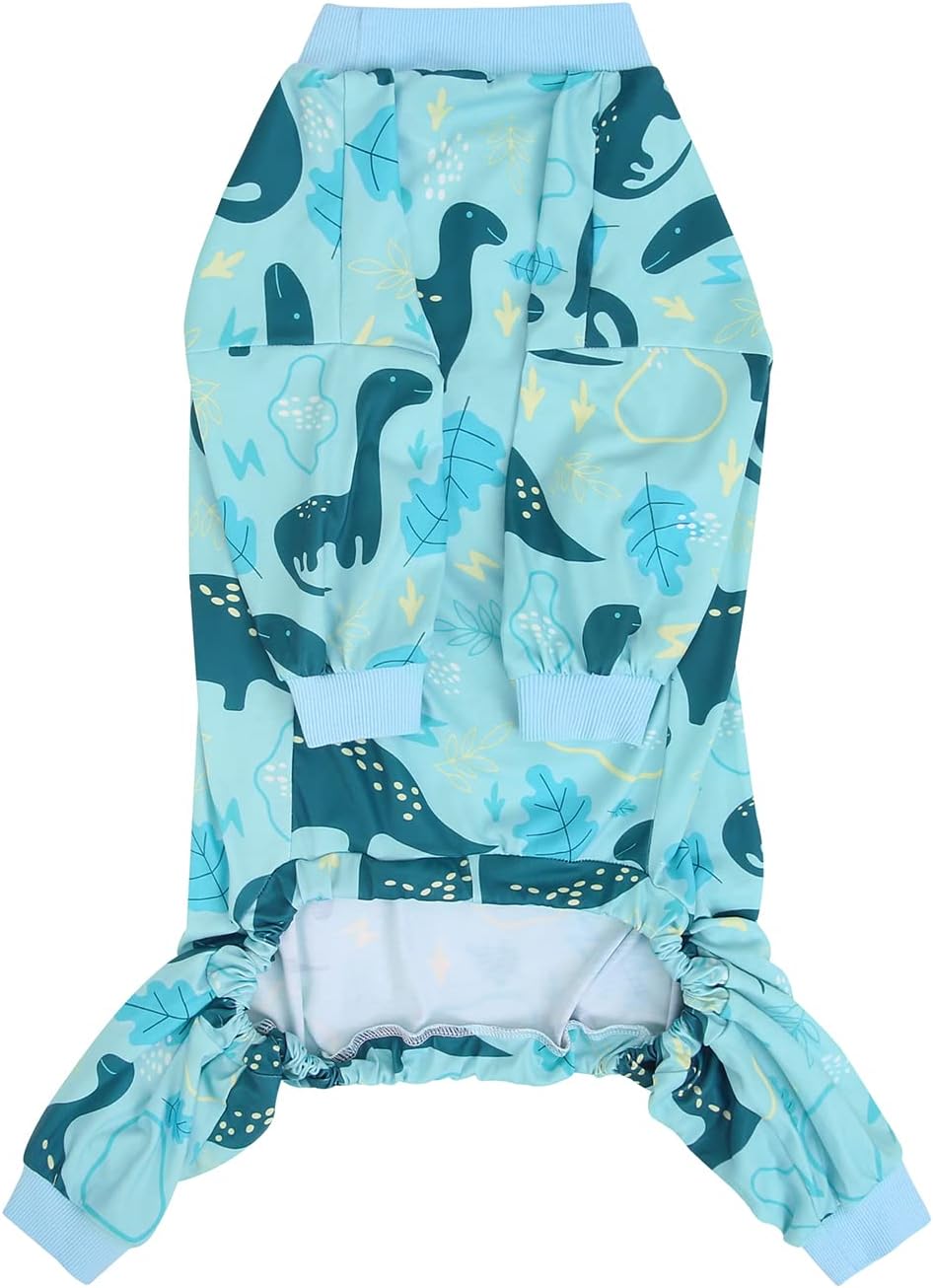 HDE Dog Pajamas One Piece Jammies Jumpsuit Pet Clothes Outfit Stretchy Lightweight Comfy Shirt Pjs for M-3XL Dogs Dinosaurs - XL