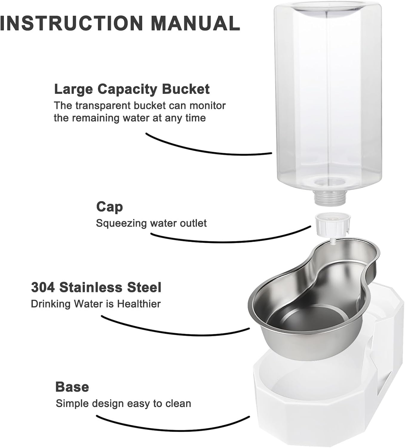 Sfozstra Dog Water Bowl Dispenser: 7L Large White Gravity Stainless Steel Bowl - Without Filter - Pet Feeder for Pets Indoor/Outdoor Use by Owners