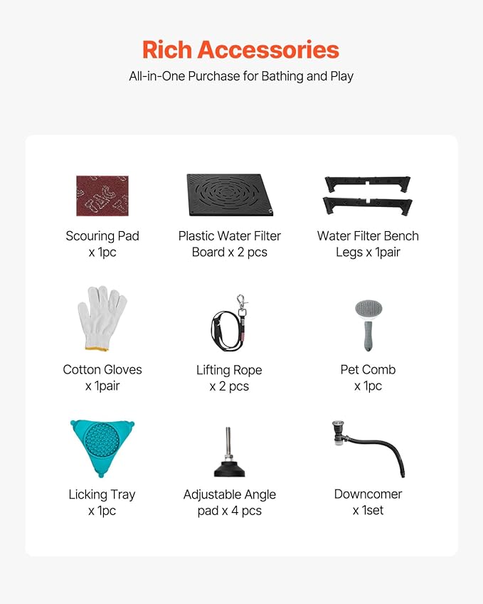 VEVOR Professional 304 Stainless Steel Dog Bathing Station, 50 inch Pet Grooming Tub w/Anti-Slip ramp, Storage Drawer, Cold Hot Faucet Showerhead, for Large & Medium & Small (Left Door, with Drawer)