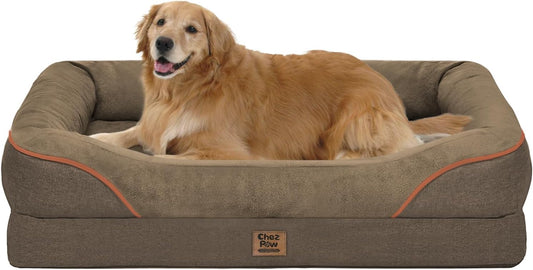 Orthopedic XL Large Dog Bed - Removable Bolster & Waterproof Washable Cover for Pet Big Dogs Bed Extra Large Dog Beds with Foam Support Non-Slip Bottom
