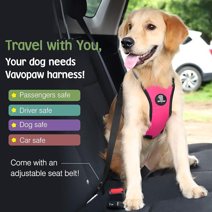Dog Seat Belt, Safety Vest Dog Car Harness with Adjustable Buckle Dog Seat Belt for Vehicle Nylon Pet Safety Seat Belts Heavy Duty(XL, Magenta)