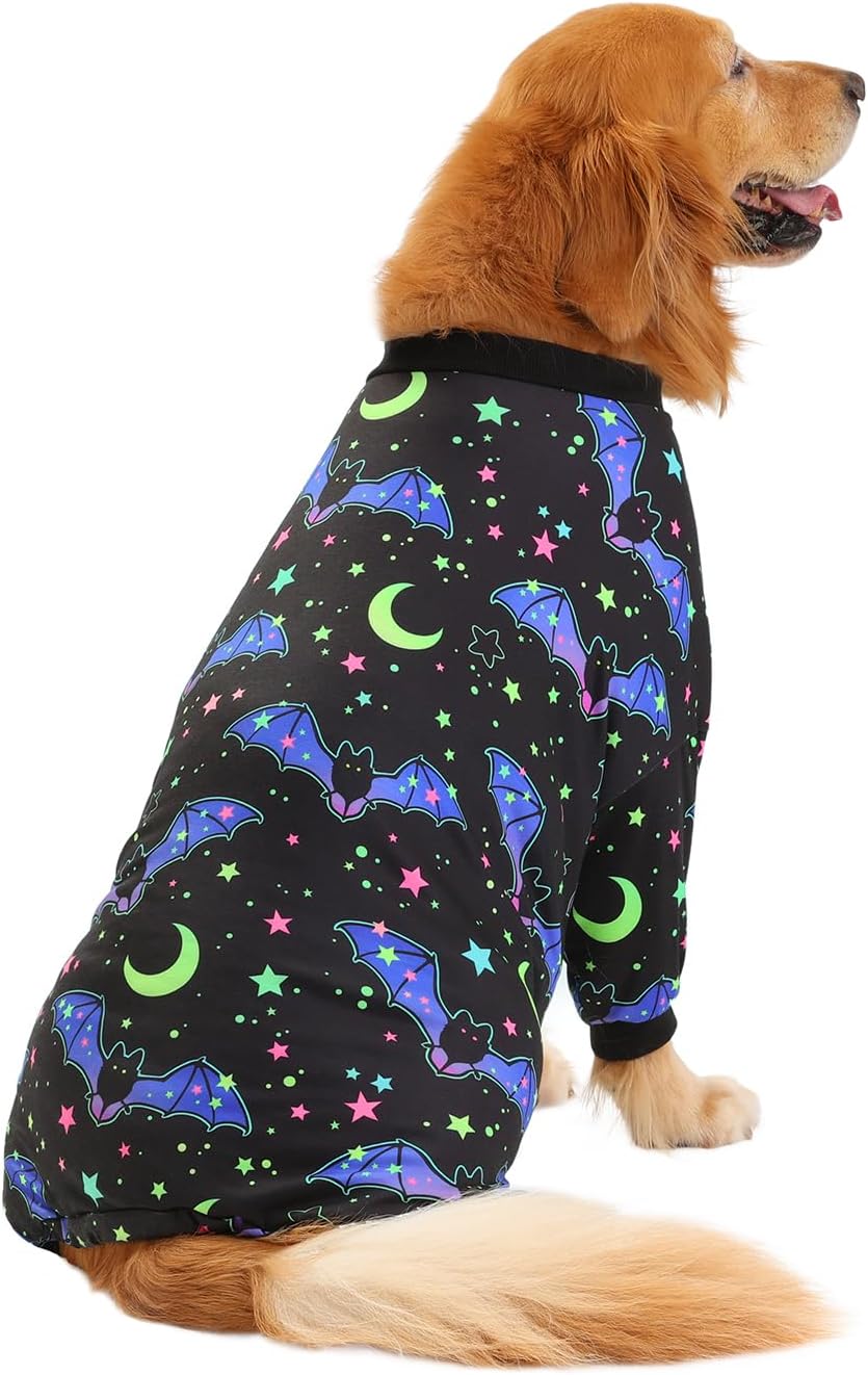 HDE Dog Pajamas One Piece Jumpsuit Lightweight Dog PJs Shirt for M-3XL Dogs Starry Bats - XL