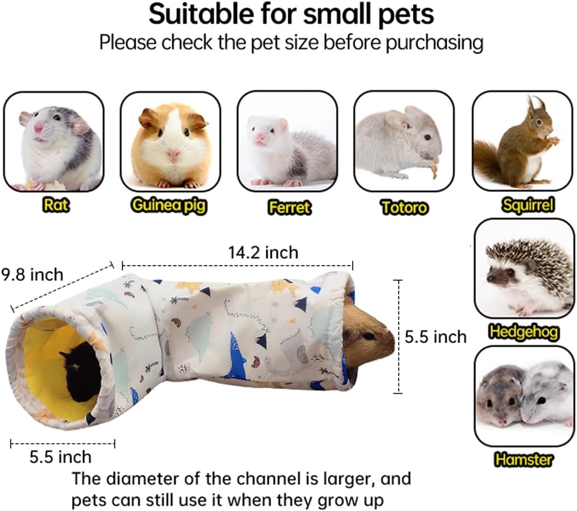 Large Caliber Guinea Pig Tunnel Hideout & Hammock, Rat Cage Corner Toy for Ferret Hedgehog Piggy to Hide and Shuttle (1. Tunnel-Dinosaur)