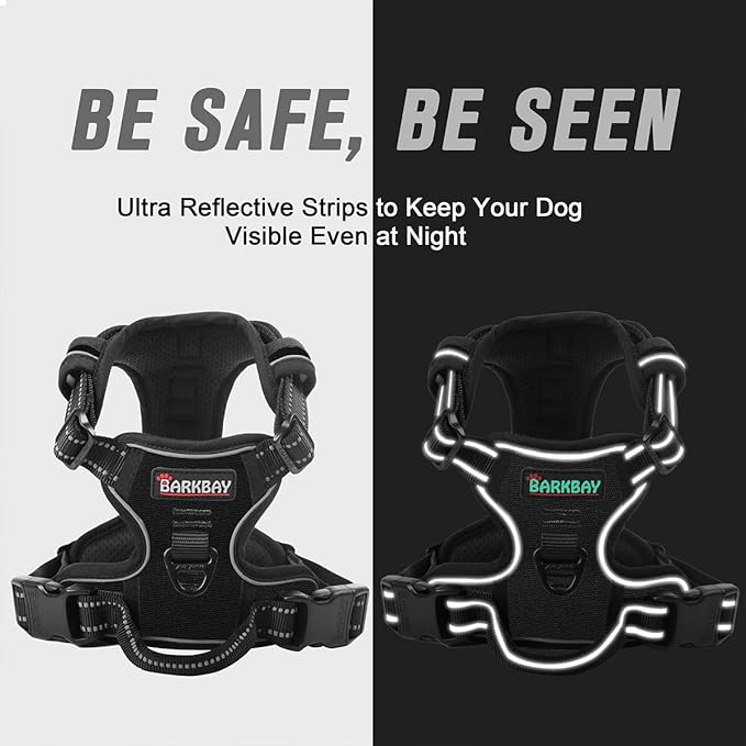 BARKBAY No Pull Dog Harness Front Clip Heavy Duty Reflective Easy Control Handle for Large Dog Walking(Black,XL)