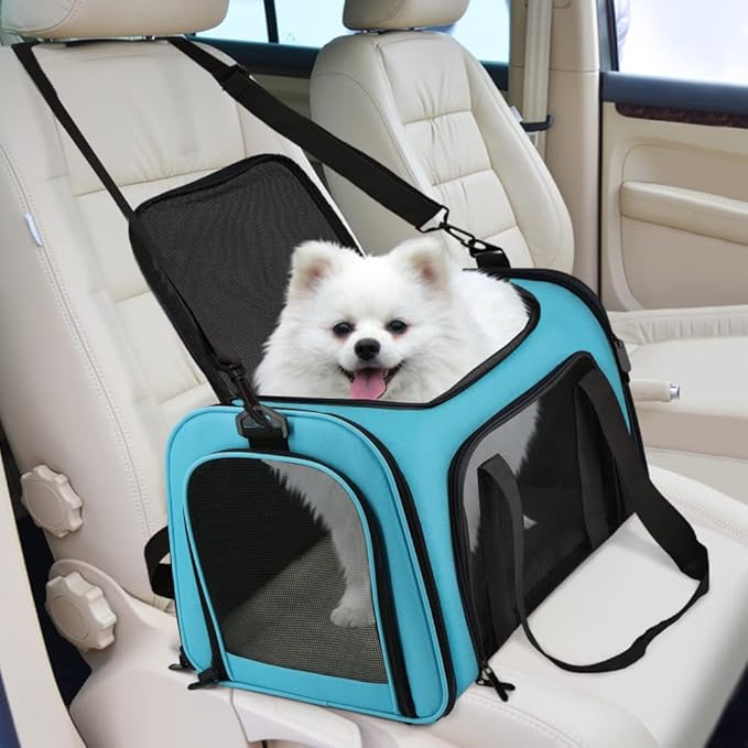 Large Cat Carriers Dog Carrier Pet Carrier for Large Cats Dogs Puppies up to 25Lbs, Big Dog Carrier Soft Sided, Collapsible Travel Puppy Carrier - Large - Blue