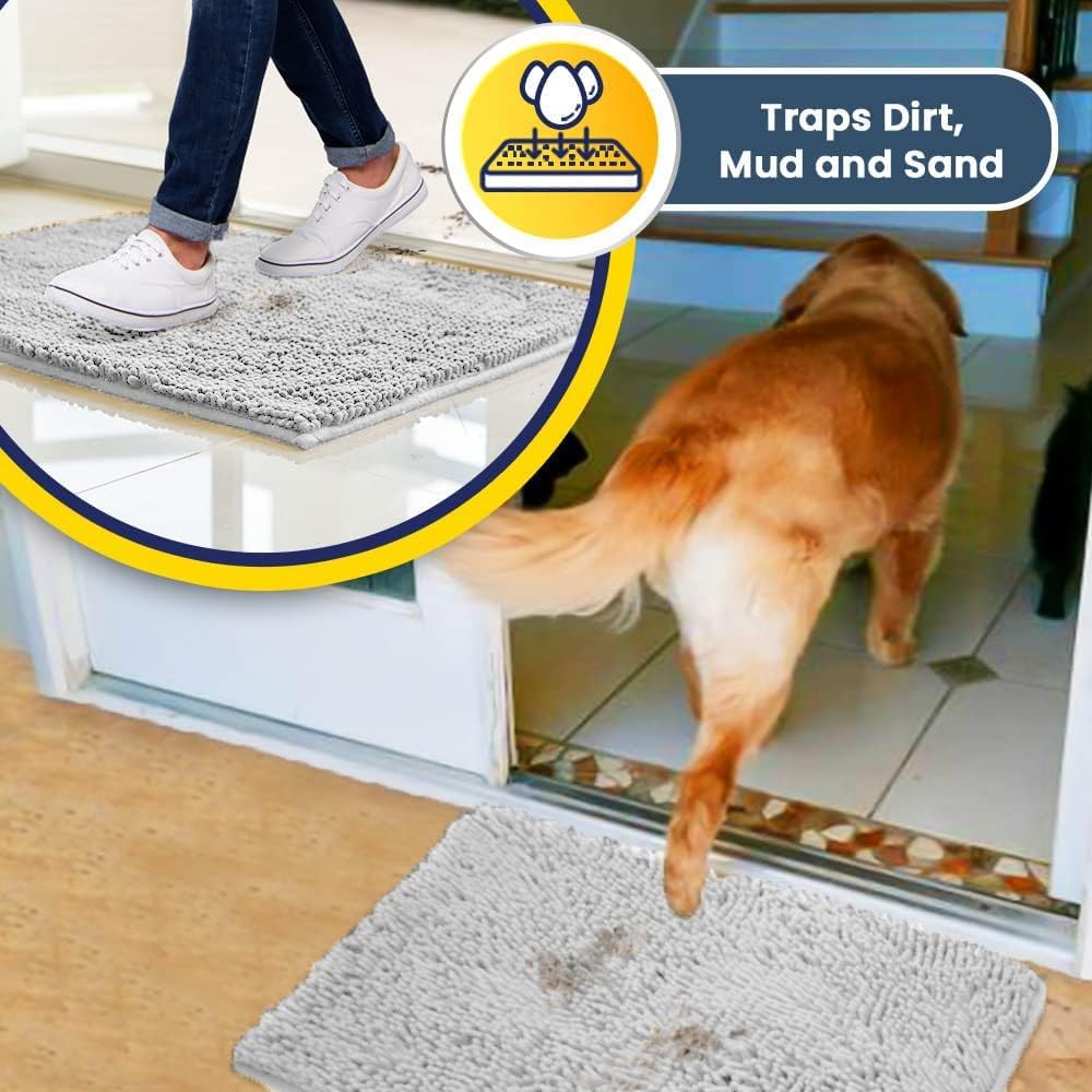 Muddy Mat® Original Dog Door Mat for Muddy Paws, Super Absorbent Microfiber, Non-Slip Washable Pet Rug, Quick Dry Chenille Entryway Carpet, Machine Washable Indoor Outdoor mat, White 48"x72"
