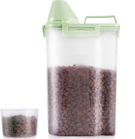 SenseYo 2.5lb Pet Food Storage Container with Measuring Cup, 3L Cat Food Storage Container Dog Food Storage BPA Free for Small Dog, Cat, Bird (Green)