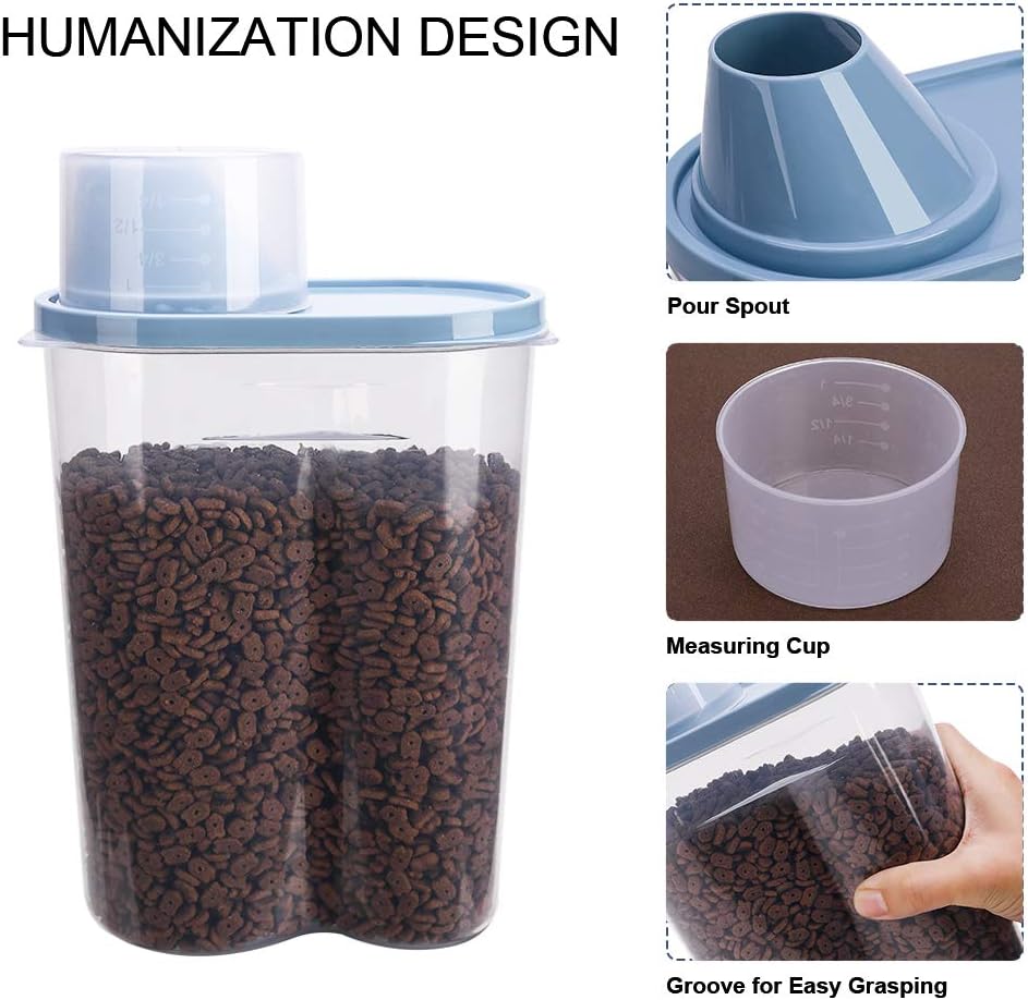 GreenJoy 2 Pack 2lb/2.5L Pet Food Storage Container with Measuring Cup, Can Covers and Bowl for Small Dog, Cat, Waterproof-BPA Free