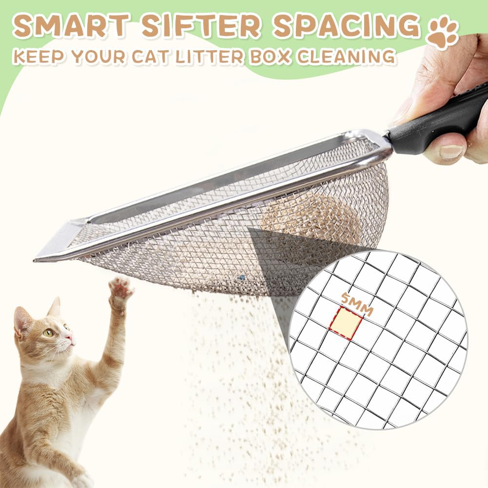 Metal Cat Litter Scoop,Sturdy Litter Cleaner Corner Shovel,Stainless Steel Mesh Litter Shovel,Easy to Clean Reptile Terrarium Sand Waste(Black)