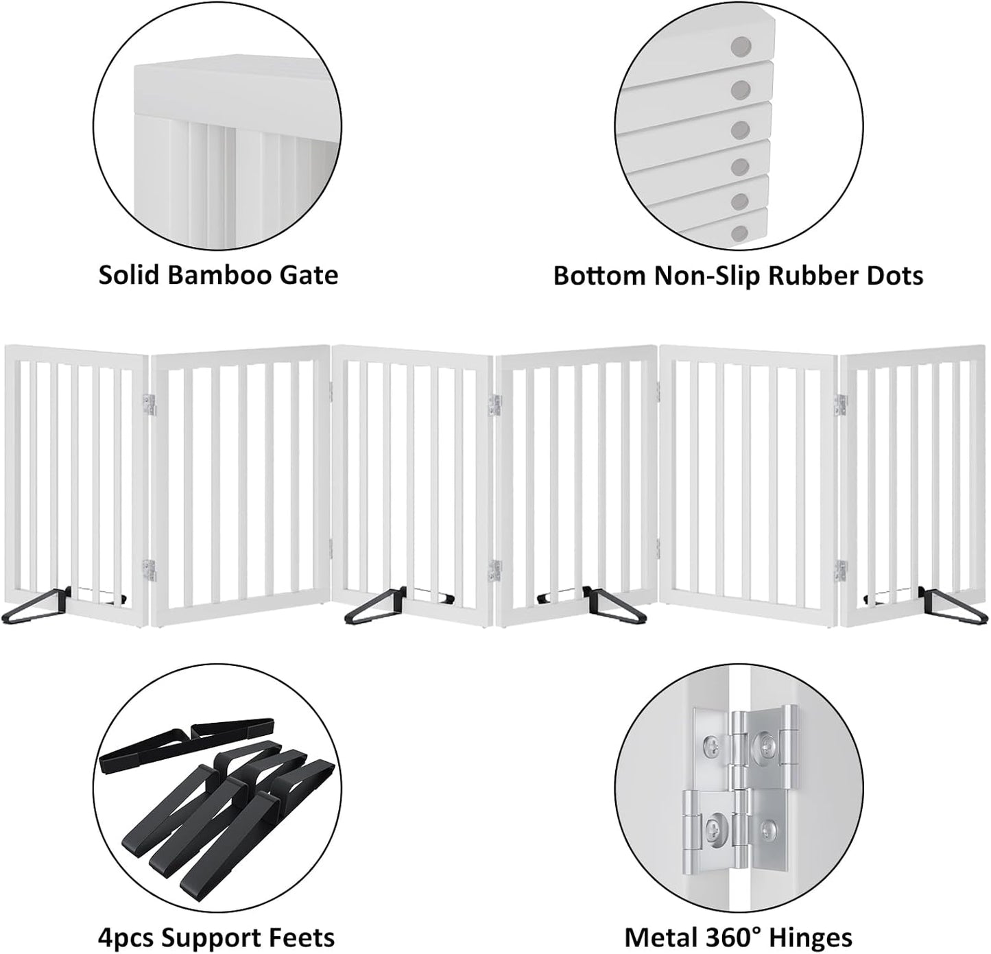 Wooden Dog Gate Freestanding Foldable 6 Panel Pet Gates Extra Wide Dog Gates for Indoor Doorways Stairs 24in Height Support Feet Included