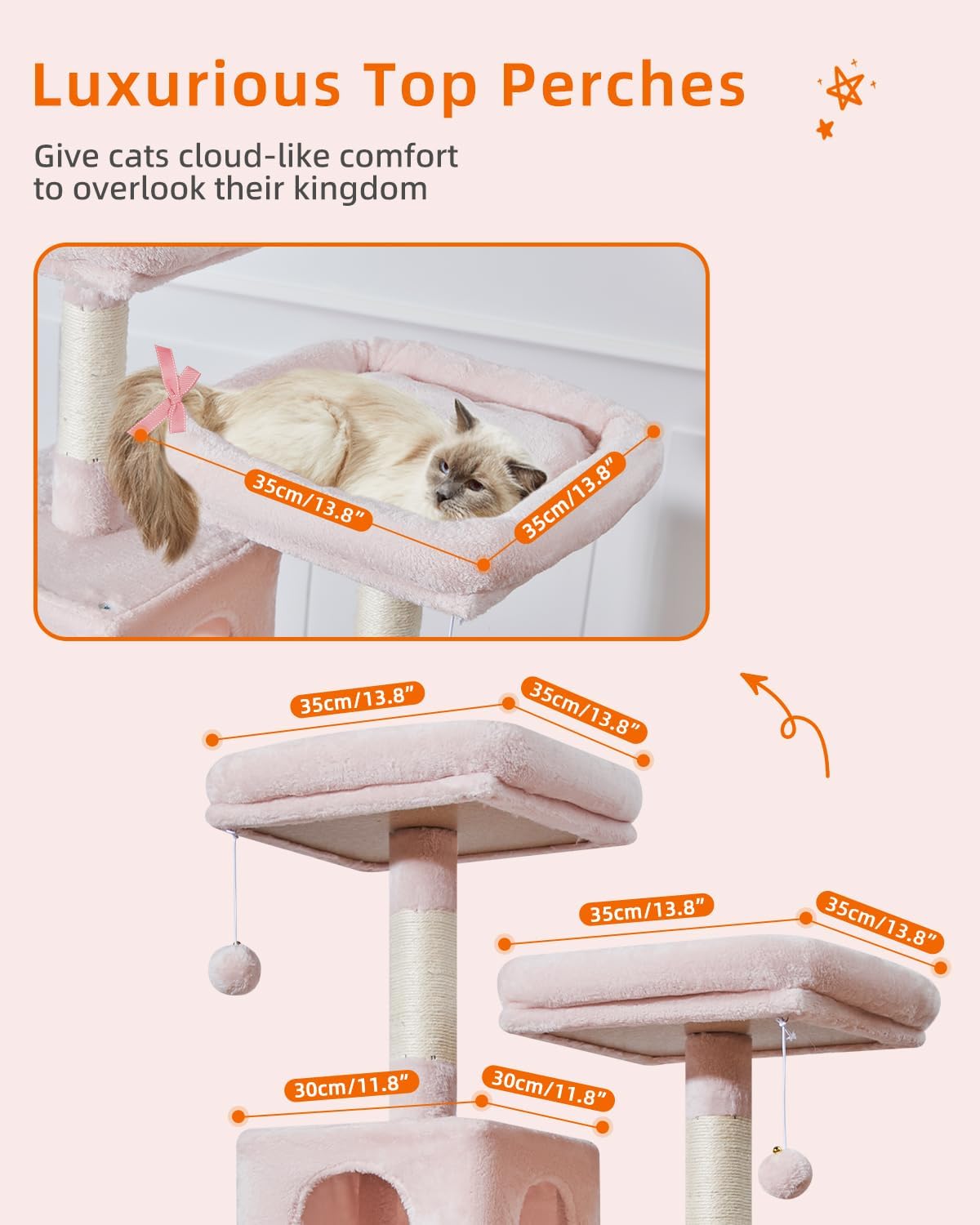 Taoqimiao Cat Tree, 71-Inch Cat Tree Cat Tower for Indoor Cats, Plush Multi-Level Cat Condo with 10 Scratching Posts, 2 Perches,Basket, 2 Caves,Hammock, 2 Pompoms,MS020P Jelly Pink