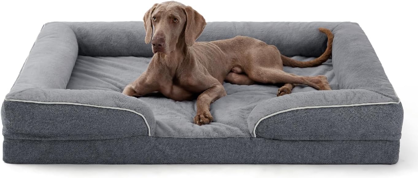 Made4Pets Orthopedic Dog Bed for Extra Large Dogs, Supportive Foam XXXL Pet Bed Sofa with Washable Removable Cover, Waterproof Large Dog Couch Bed, Non-Slip Bottom and Egg-Crate Foam, Grey