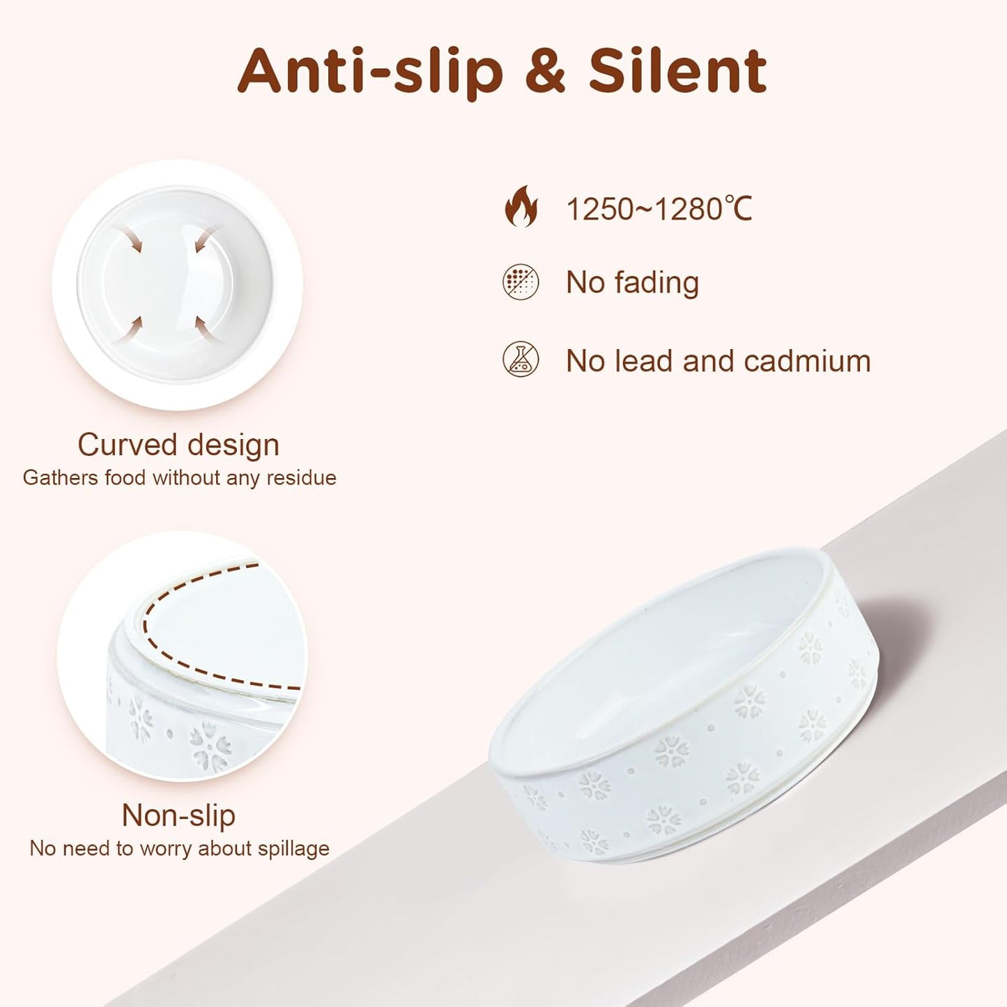 SPUNKYJUNKY Ceramic Dog Bowls Dog Bowl Set with Acacia Wood Stand Raised Dog Bowl Dog Food and Water Bowl for Small Medium Sized Dog (Shallow, 15.5cm)