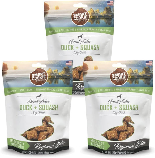 Smart Cookie All Natural Dog Treats - Duck & Squash - Training Treats for Dogs & Puppies with Allergies, Sensitive Stomachs - Soft Dog Treats, Chewy, Grain Free, Made in USA - 5oz, Pack of 3
