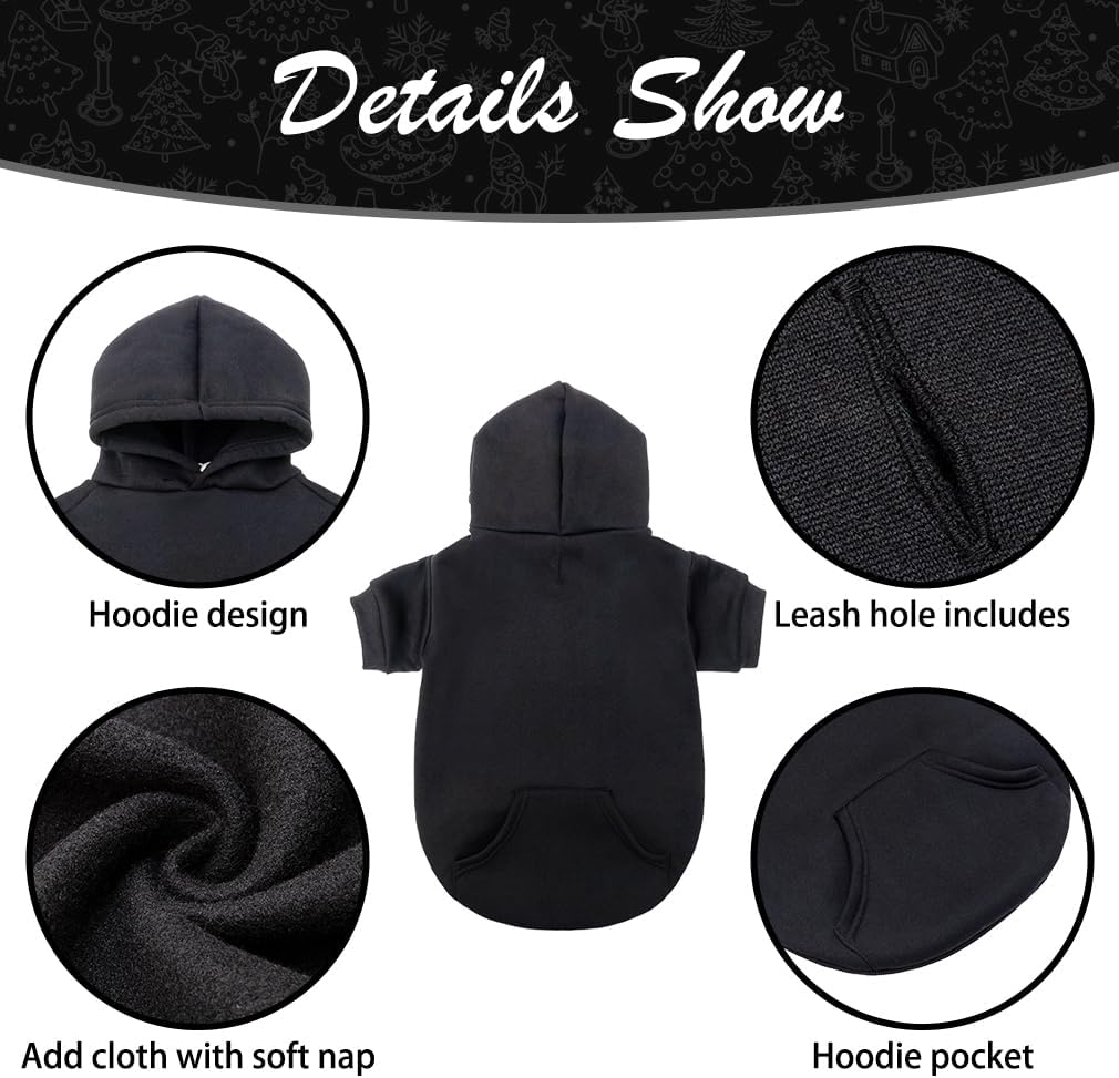 KOOLTAIL Basic Dog Hoodie - Soft and Warm Dog Hoodie Sweater with Leash Hole and Pocket, Dog Winter Coat, Cold Weather Clothes Sweatshirt for Small Medium Large Dogs Puppy Cat Boys Girls Black L