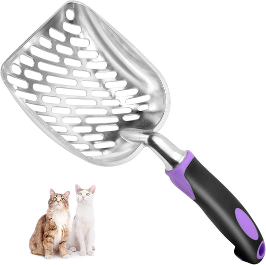 Cat Litter Scoop-Metal Cat Scooper-Long Handle Scoop,Cat Scooper-Poop Sifting-Mesh Shovel-Suitable for Cat Litter Box (Purple)