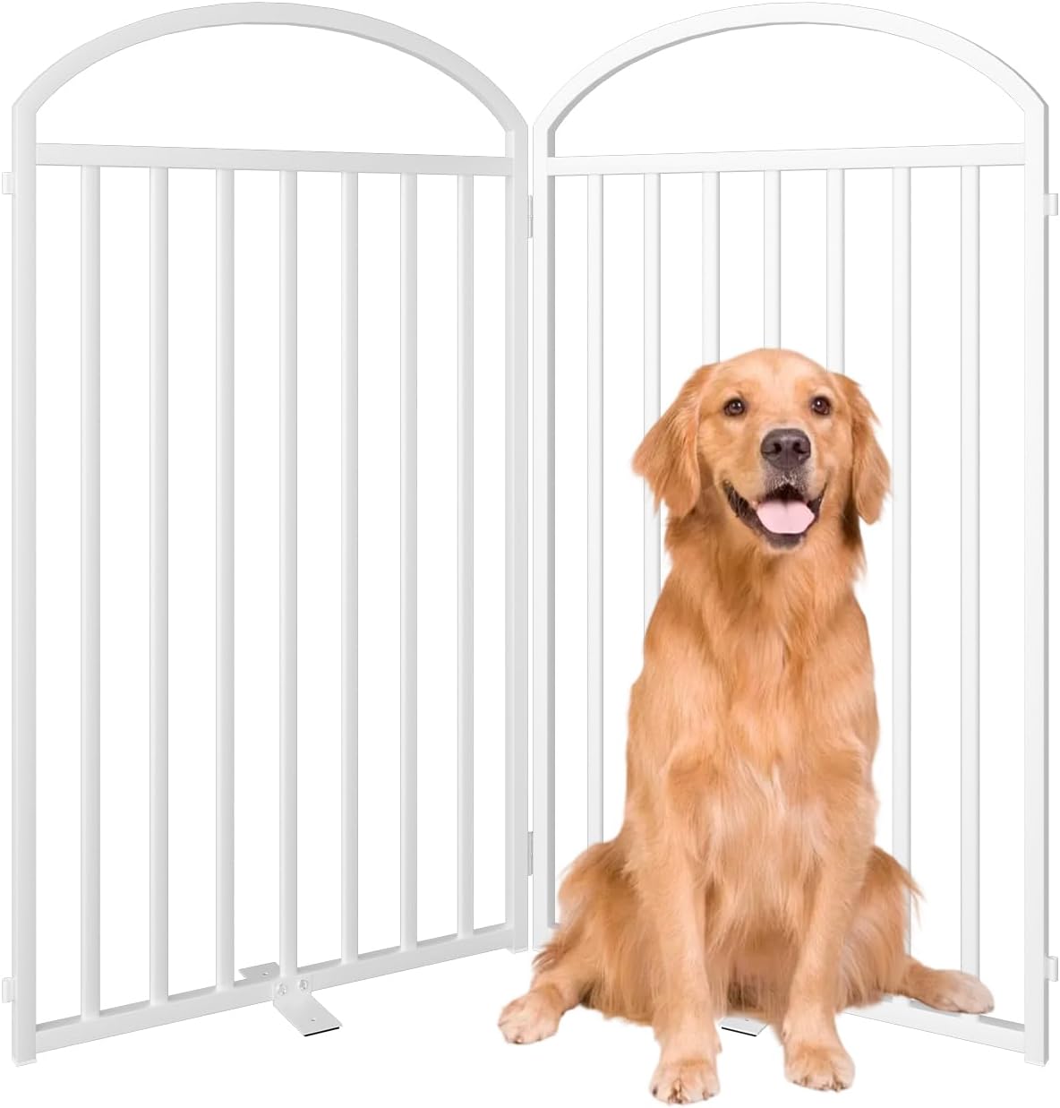 2 Panles Full Matel Freestanding Dog Gates with Door, 48"Extra Wide 36"Tall Free Standing Dog Pet Gate for Indoor & Outdoor. Foldable Pet Fences for Doorways, House, Stairs, Porch, Deck, Yard