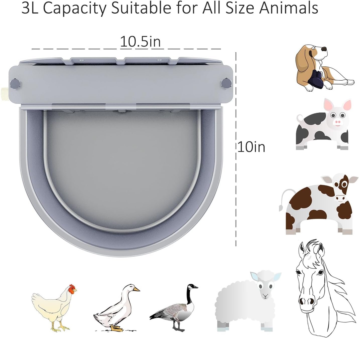 Automatic Water Dispenser for Dog Water Bowl Dispenser Large Size Stainless-Steel Waterer Feeder Self Filling Water Trough for Poultry and Livestock (Metallic Gray, Large)
