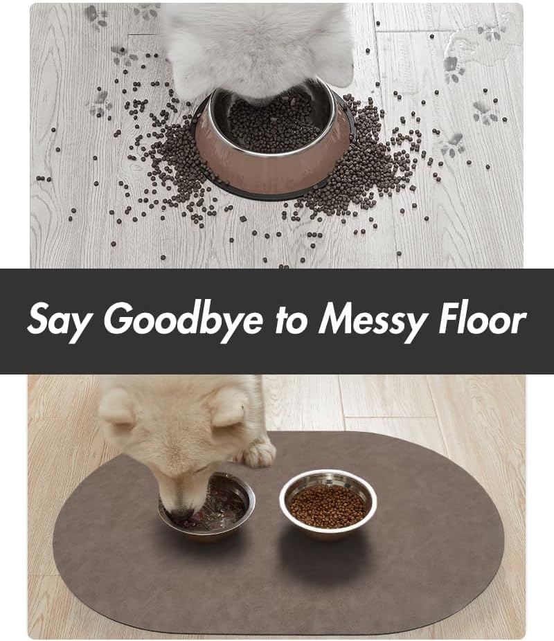 MontVoo Absorbent Dog Water Mat-Dog Mat for Food and Water Bowl, Quick Dry Pet Feeding Mat, No Stains Dog Food mat, Dog Accessories Pet Supplies Mat-Dog Water Bowl Mat for Messy Drinkers, BROWN