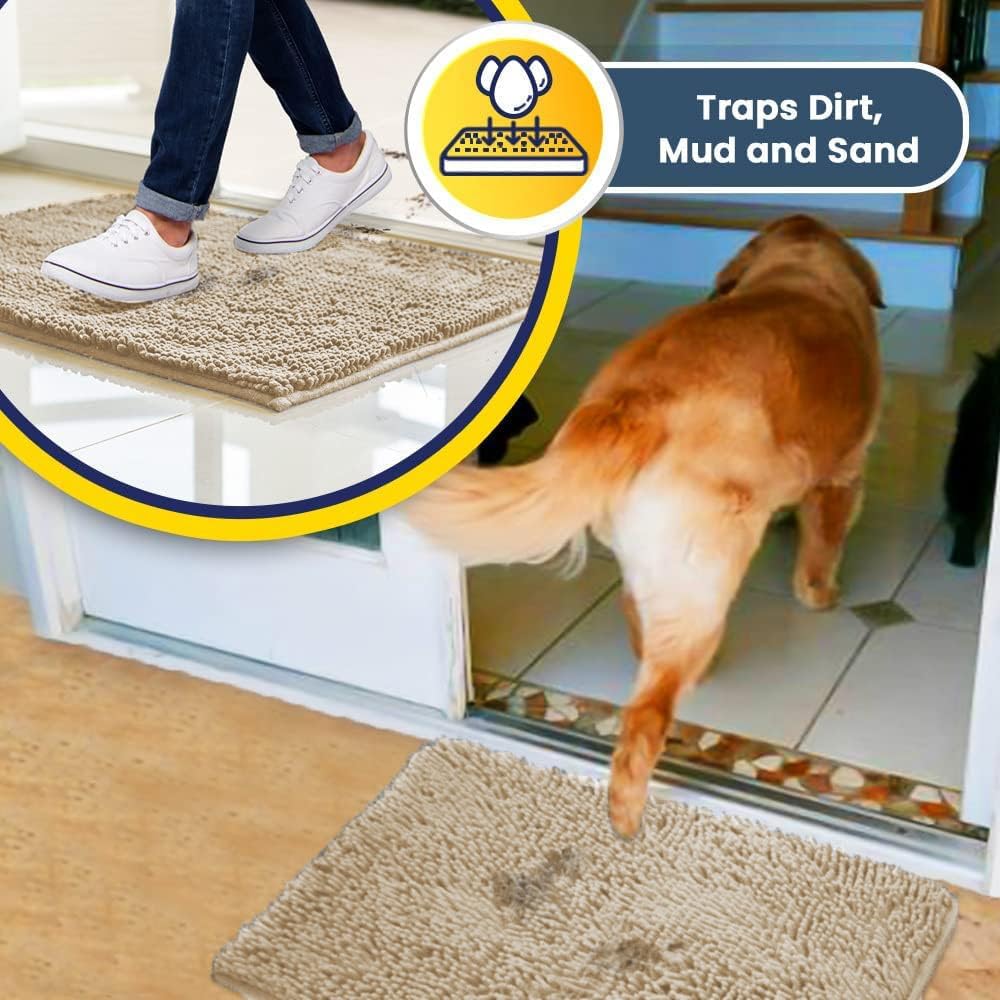 Muddy Mat® Shown on TV – Super Absorbent Microfiber Dog Door Mat for Muddy Paws, Non-Slip Washable Pet Rug, Quick Dry Chenille Entryway Carpet, Machine Washable Indoor Outdoor mat, Beige 59"x24"
