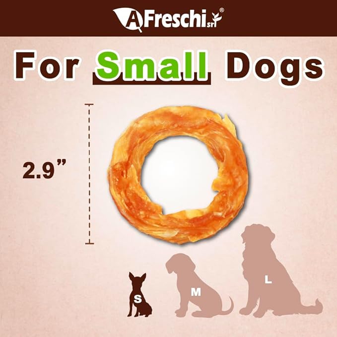Afreschi Natural Turkey Tendon Ring (S) 8 oz, for Small Breeds, USA-Sourced Turkey Tendon, All Natural Puppy Chew, Hypoallergenic, Rawhide Alternative