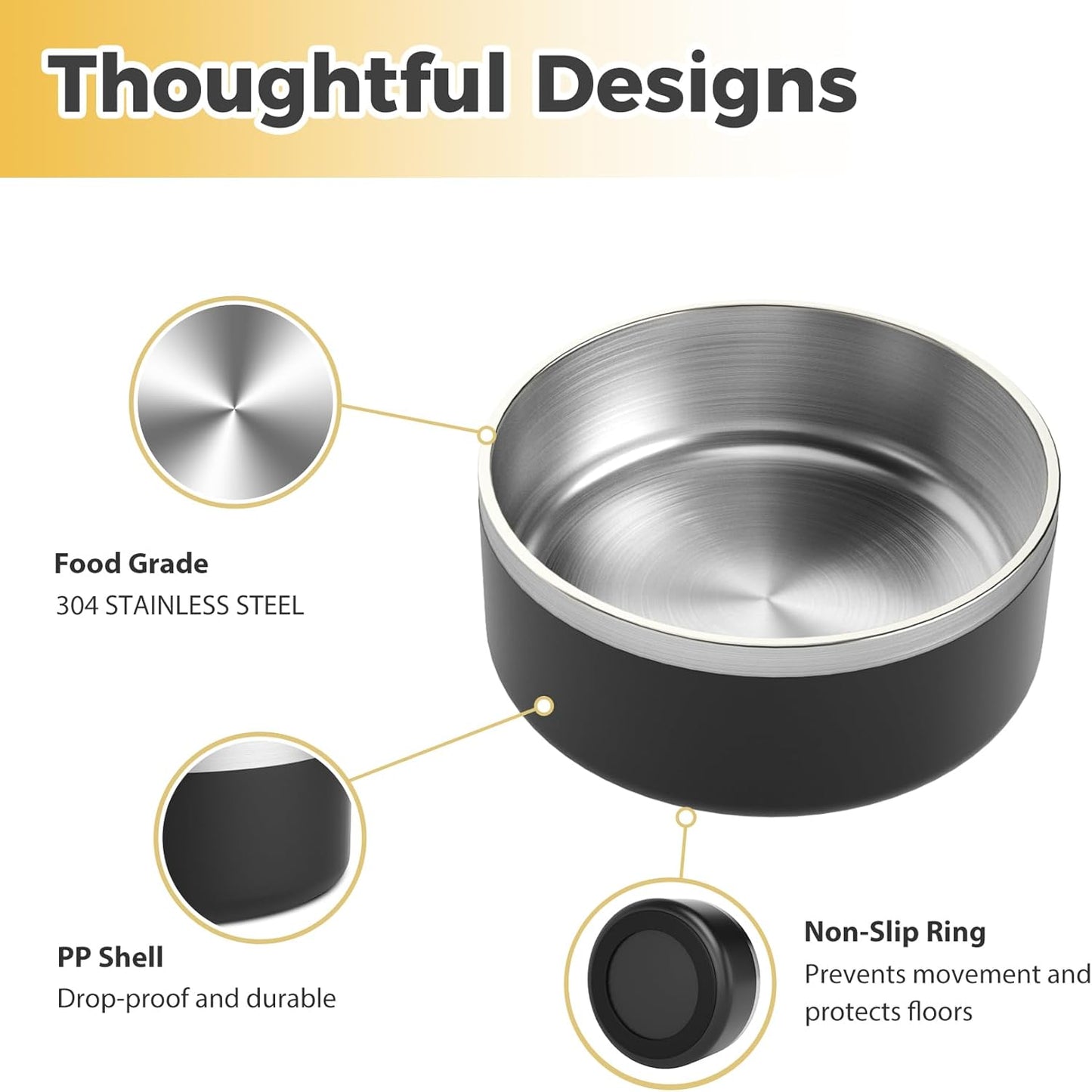 Stainless Steel Dog Bowls, Metal Dog Bowls, Water Bowl for Dogs, Dog Food Bowls, Pet Bowls for Dogs, Dog Dish for Large Dogs, Insulated Dog Bowl, Non Slip Dog Bowl, Easy to Clean, 40oz,Black