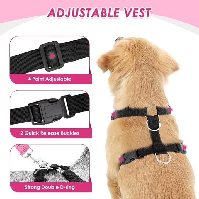 Lukovee Dog Seat Belt for Car, Adjustable Dog Car Harness for Large Medium Small Dogs, Soft Padded & Breathable Mesh Dog Seatbelt with Car Strap and Carabiner(Pink Double Clip,X-Small)