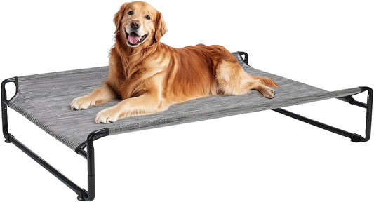 Veehoo Original Outdoor Elevated Dog Bed, Cooling Raised Dog Cot for Large Dogs, Portable Standing Pet Hammock Platform with Washable Breathable Mesh, No-Slip Feet, Large, Black Silver, CWC2201