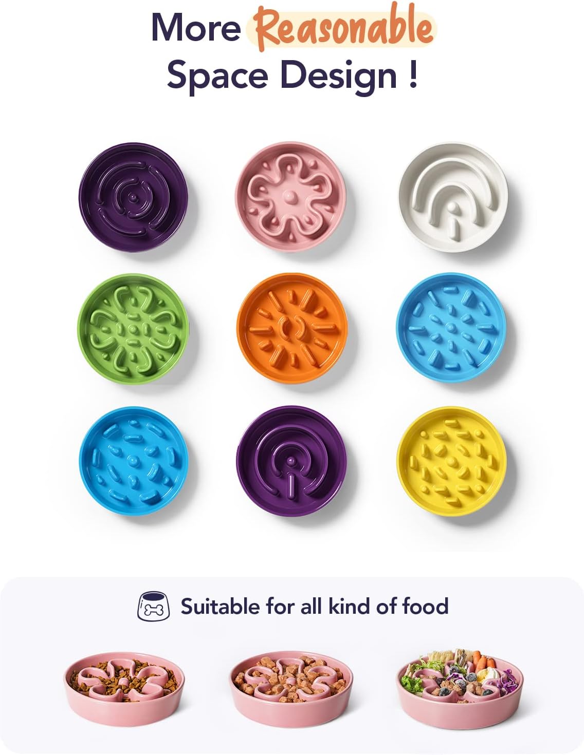 LE TAUCI Slow Feeder Dog Bowls Ceramic, 1.5 Cups Dog Food Bowl, Puppy Slow Feeder Dish for Fast Eaters,Pink Bloom