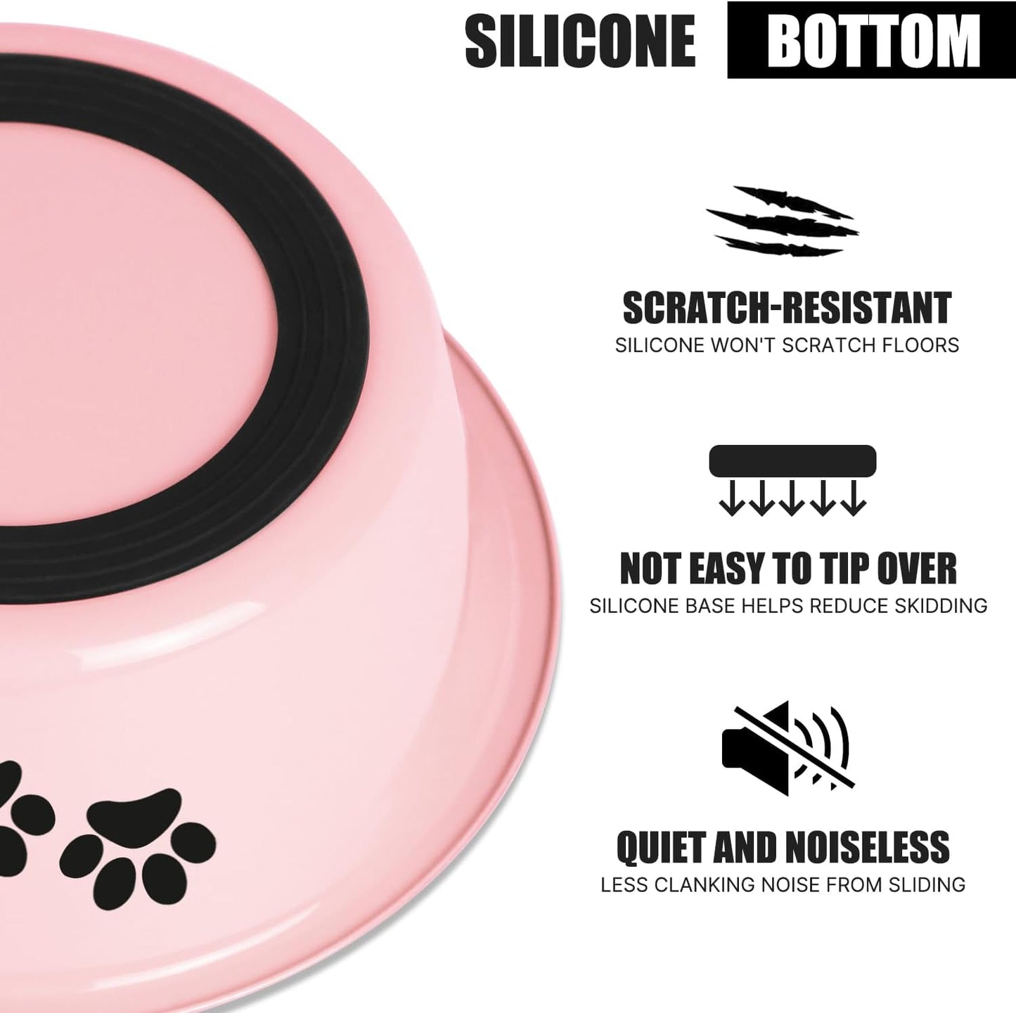 Stainless Steel Dog Bowls, Nonslip Rubber Bottom No Spill Proof Skid Metal Insulated Dog Bowls for Large Medium Small Breed Dogs (Pink, 3.6 Cups/29 OZ)