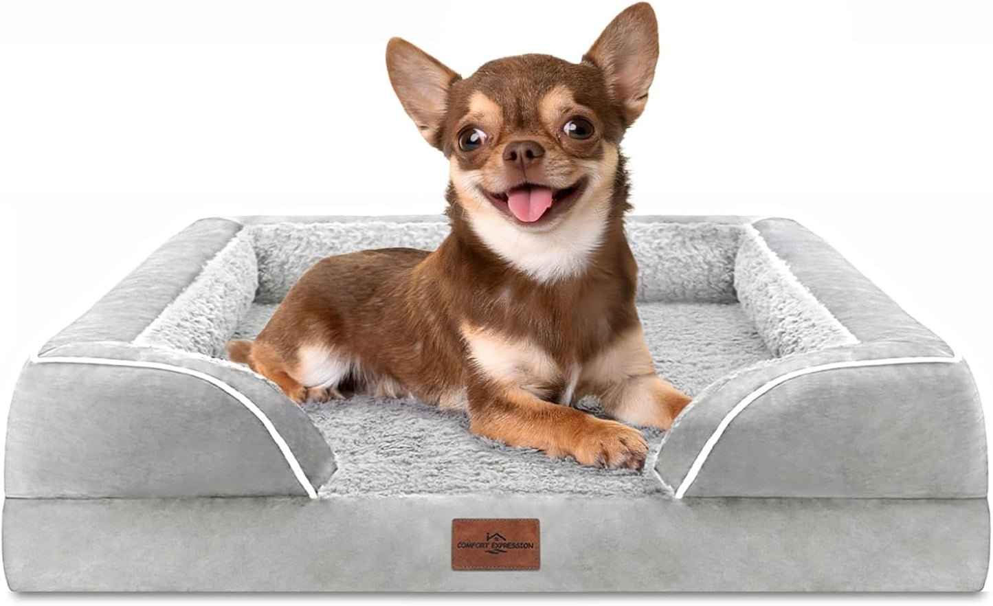 Comfort Expression Small Dog Beds Waterproof Orthopedic Foam Dog Sofa Beds for Small Dogs Comfy Pet Bed with Washable Removable Cover & Non-Slip Bottom(X-Small,Grey White)