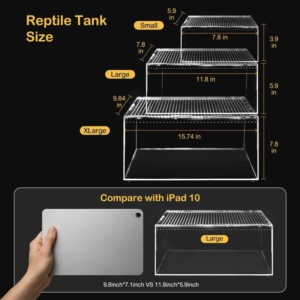 Reptile PC Terrarium,Spider Tank Starter Kit, Leopard Gecko Container,Tarantula Cage, Hermit Crab Habitat,Lizard Enclosure,Insect Housing,Jumping Spider Enclosure,Small Bearded Dragon Vivarium