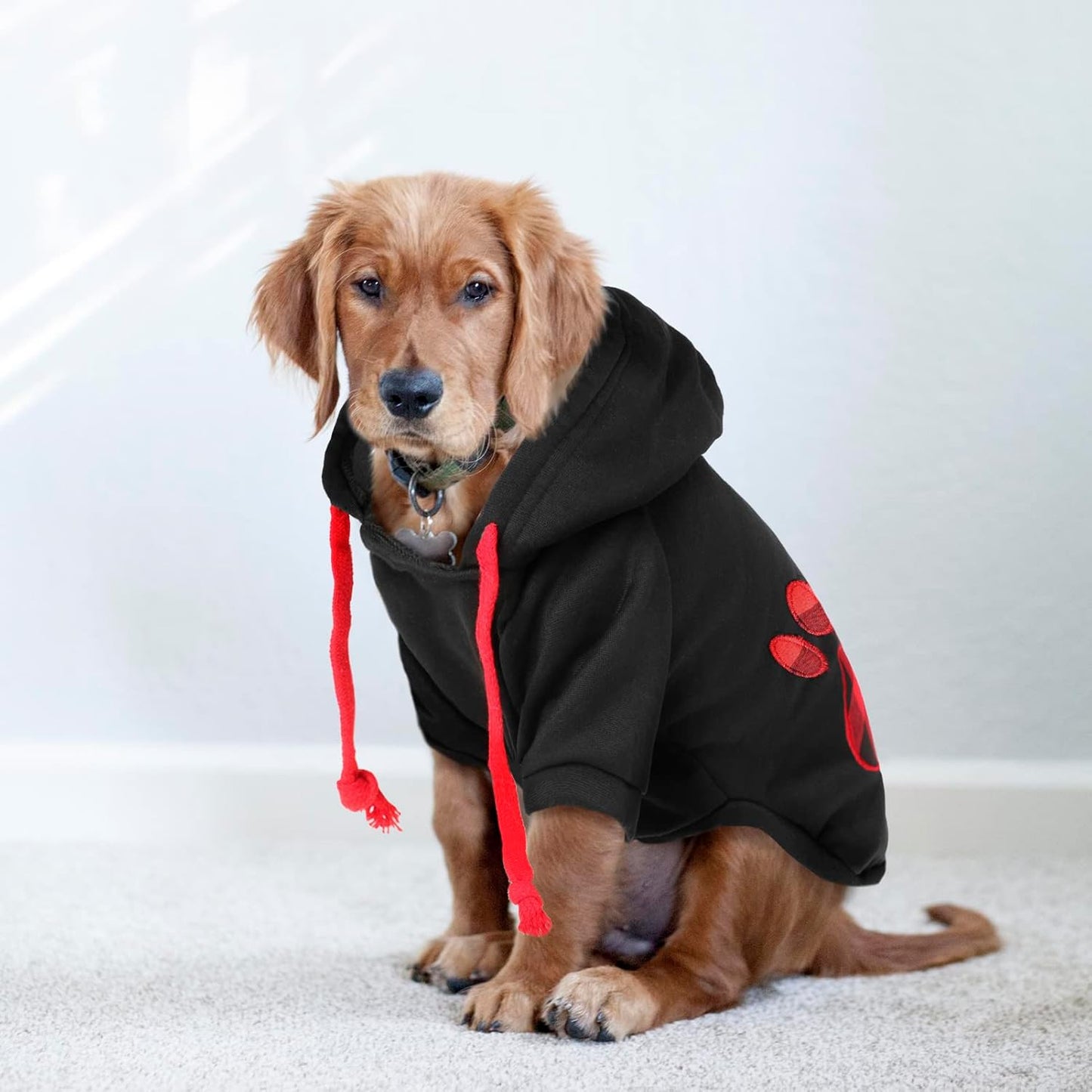 SAWMONG Dog Hoodie,Flannel Pet Hooded Sweater with Hat Puppy Pullover Sweater Shirt,Dog (Black,XL)