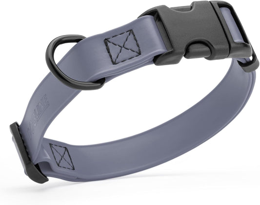 Dogline Biothane Waterproof Dog Collar with Quick Release Buckle Strong Coated Nylon Webbing with Odor- Proof for Easy Care Easy to Clean Fits Small Medium Large Dogs, Grey 3/4" W 12-19" L
