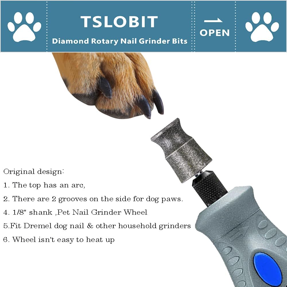 Diamond Dremel Dog Nail Grinder Attachment,1/8'' Pet Nail Grinder Wheel for Dremel Dog Nail Grinder, Diamond Rotory Bit for Dogs&Pets Nail Care（Large A）