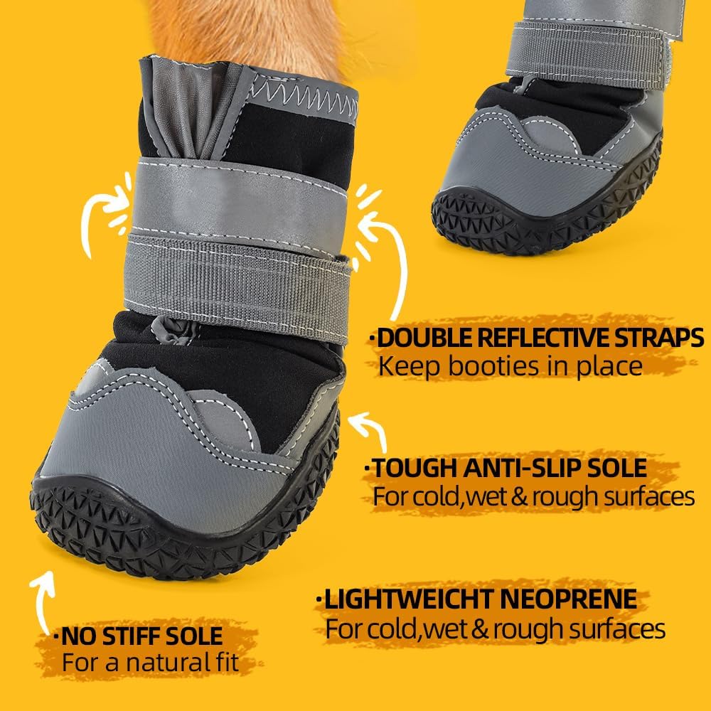Dog Shoes for Large Dogs, Medium Dog Boots & Paw Protectors for Hardwood Floors, Outdoor Dog Booties for Hot Pavement Winter Snow Hiking, Waterproof Dog Shoes with Reflective Strips Size 8