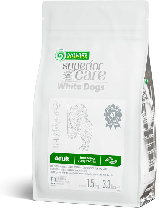 Nature's Protection Superior Care White Dogs Grain-Free Dry Dog Food - High Protein, Tear Stain Remover Dog Food for Small & Mini Breeds Light Coated Adult Dogs, Fresh Pet Meal, Insects, 3.3 lb