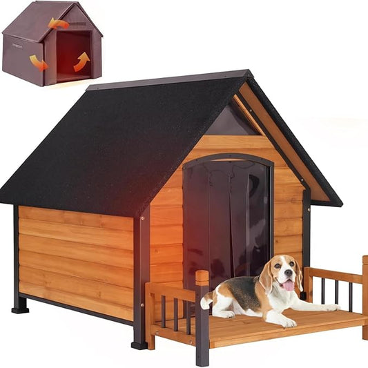 Dog House Outdoor Insulated, 50.87" L Large Dog Kennel with Chew-Proof Iron Frame, Suitable for Medium to Large Dogs (Brown)
