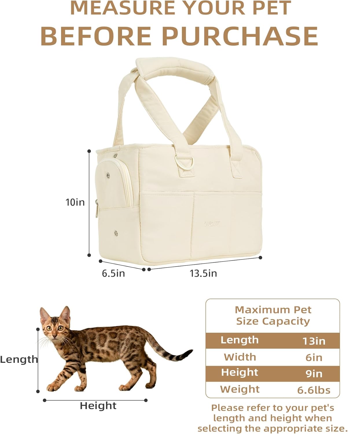 Dog Purse Carrier for Small Dogs Rabbit cat with Large Pockets, Cotton Bag, Dog Carrier Soft Sided, Collapsible Travel Puppy Carrier (Beige, 13.6" L x 6.5" W x 10" H)