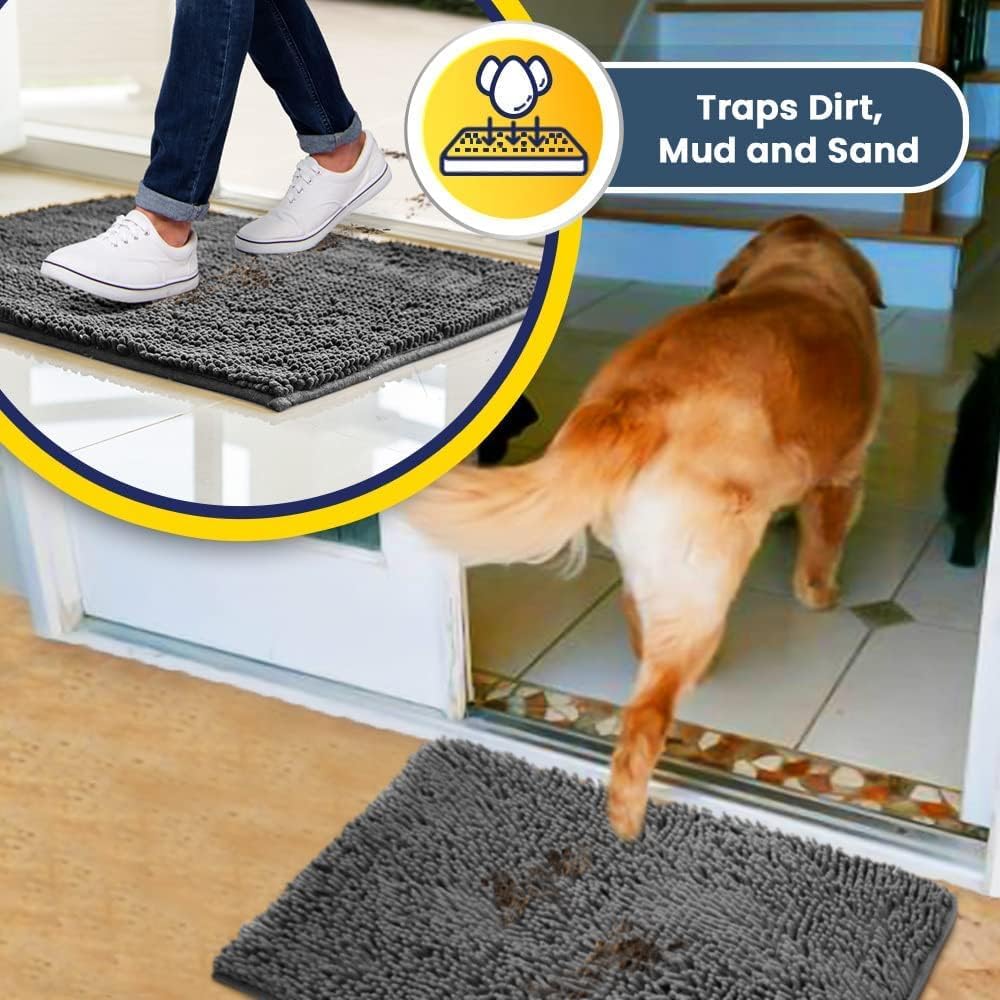 Muddy Mat® AS-SEEN-ON-TV Highly Absorbent Microfiber Door Mat and Pet Rug, Non Slip Thick Washable Area and Bath Mat Soft Chenille for Kitchen Bathroom Bedroom Indoor and Outdoor - Grey XXL 60"X48"